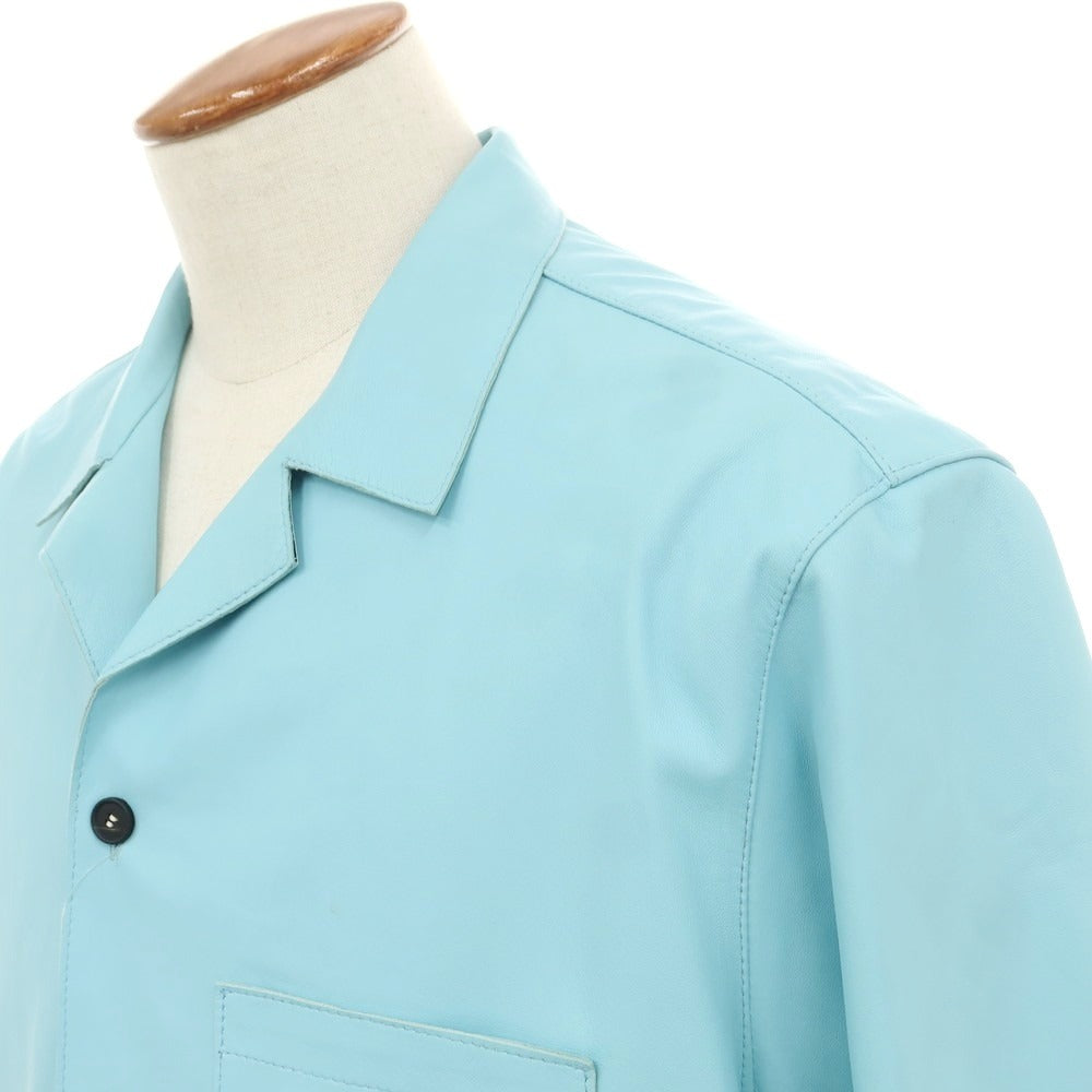 【中古】タリアトーレ TAGLIATORE ラムレザー セットアップ 半袖シャツ ショートパンツ ターコイズブルー系【 48 】【 状態ランクC 】【 メンズ 】