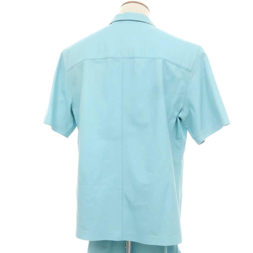 【中古】タリアトーレ TAGLIATORE ラムレザー セットアップ 半袖シャツ ショートパンツ ターコイズブルー系【 48 】【 状態ランクC 】【 メンズ 】