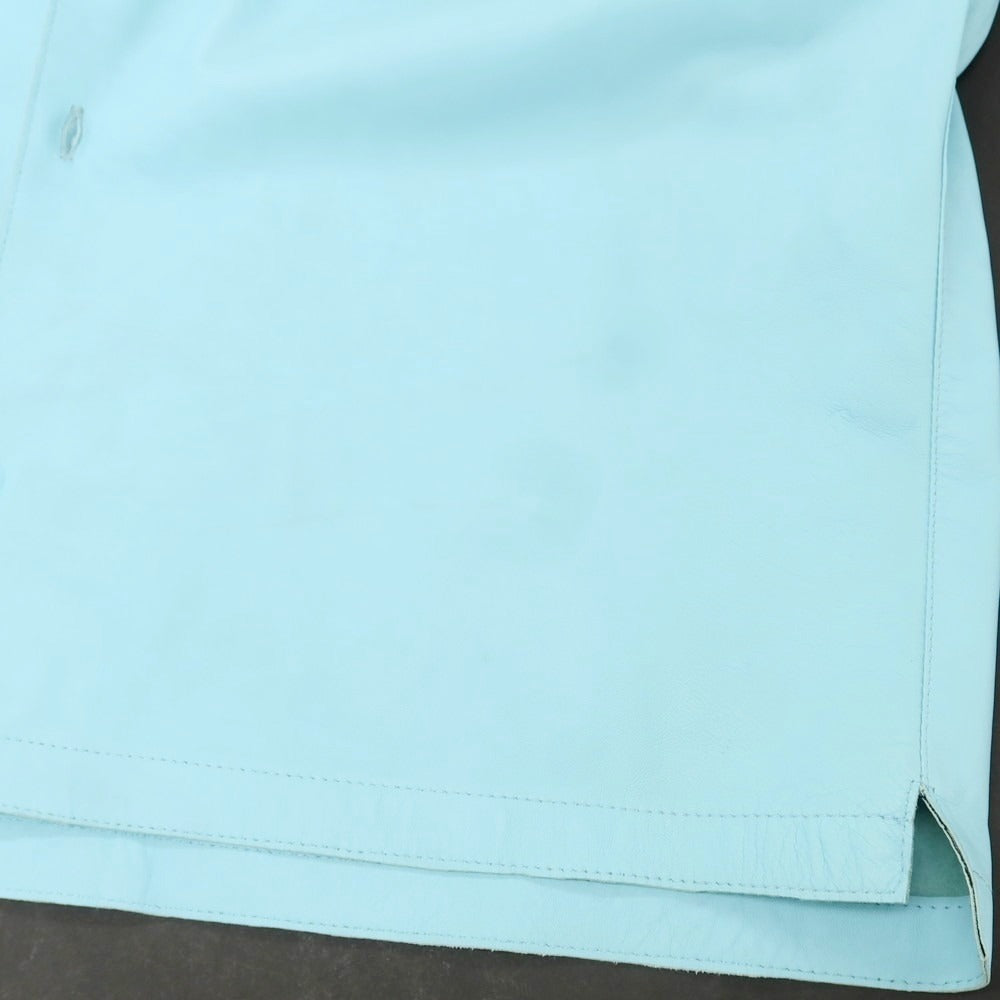 【中古】タリアトーレ TAGLIATORE ラムレザー セットアップ 半袖シャツ ショートパンツ ターコイズブルー系【サイズ48】【 状態ランクC 】【 メンズ 】[EPD]