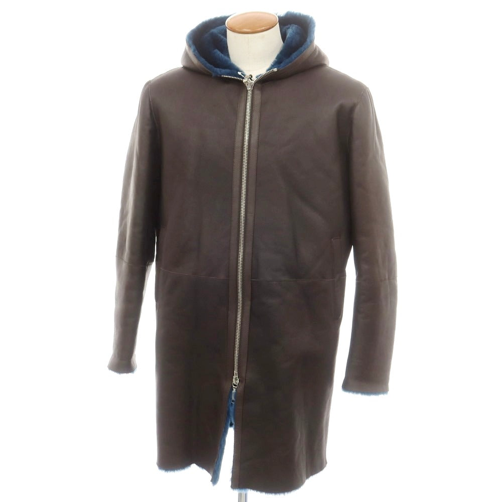 【新品アウトレット】タリアトーレ TAGLIATORE Shearling ラムムートン フーデッドコート ダークブラウンxダークブルー【 48 】【 状態ランクN- 】【 メンズ 】