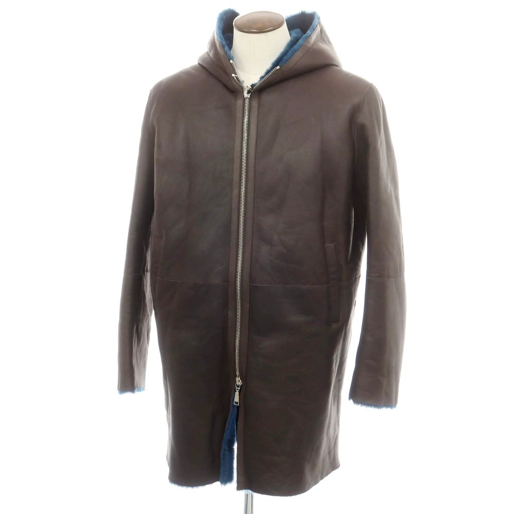 【新品アウトレット】タリアトーレ TAGLIATORE Shearling ラムムートン フーデッドコート ダークブラウンxダークブルー【 52 】【 状態ランクN- 】【 メンズ 】