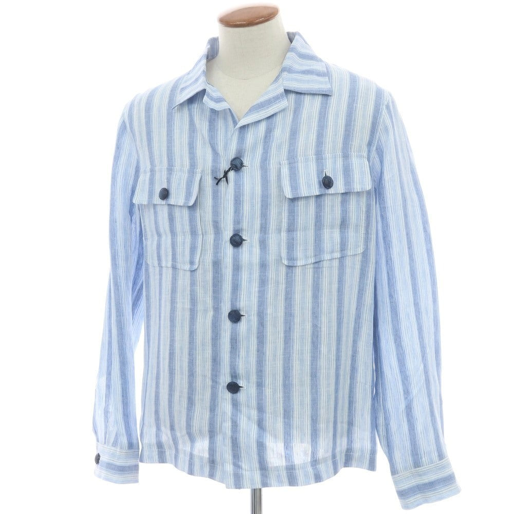 【新品】タリアトーレ TAGLIATORE リネン ストライプ シャツジャケット ブルーxホワイト【 48 】【 状態ランクN 】【 メンズ 】
