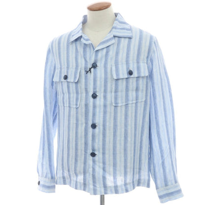 【新品】タリアトーレ TAGLIATORE リネン ストライプ シャツジャケット ブルーxホワイト【 48 】【 状態ランクN 】【 メンズ 】