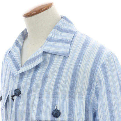 【新品】タリアトーレ TAGLIATORE リネン ストライプ シャツジャケット ブルーxホワイト【 48 】【 状態ランクN 】【 メンズ 】