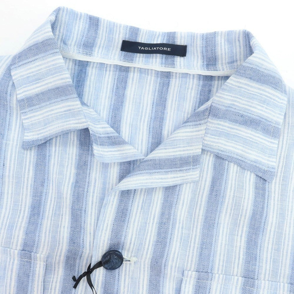 【新品】タリアトーレ TAGLIATORE リネン ストライプ シャツジャケット ブルーxホワイト【 48 】【 状態ランクN 】【 メンズ 】