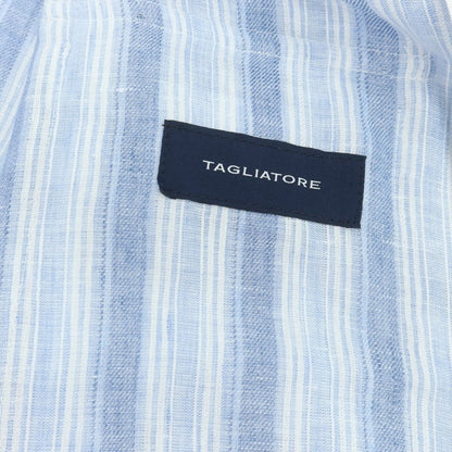 【新品】タリアトーレ TAGLIATORE リネン ストライプ シャツジャケット ブルーxホワイト【 48 】【 状態ランクN 】【 メンズ 】