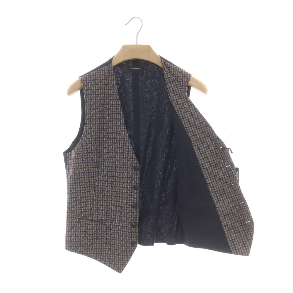 【新品】タリアトーレ TAGLIATORE ウールカシミヤ チェック ジレベスト ベージュxブラウン【 48 】【 状態ランクN 】【 メンズ 】