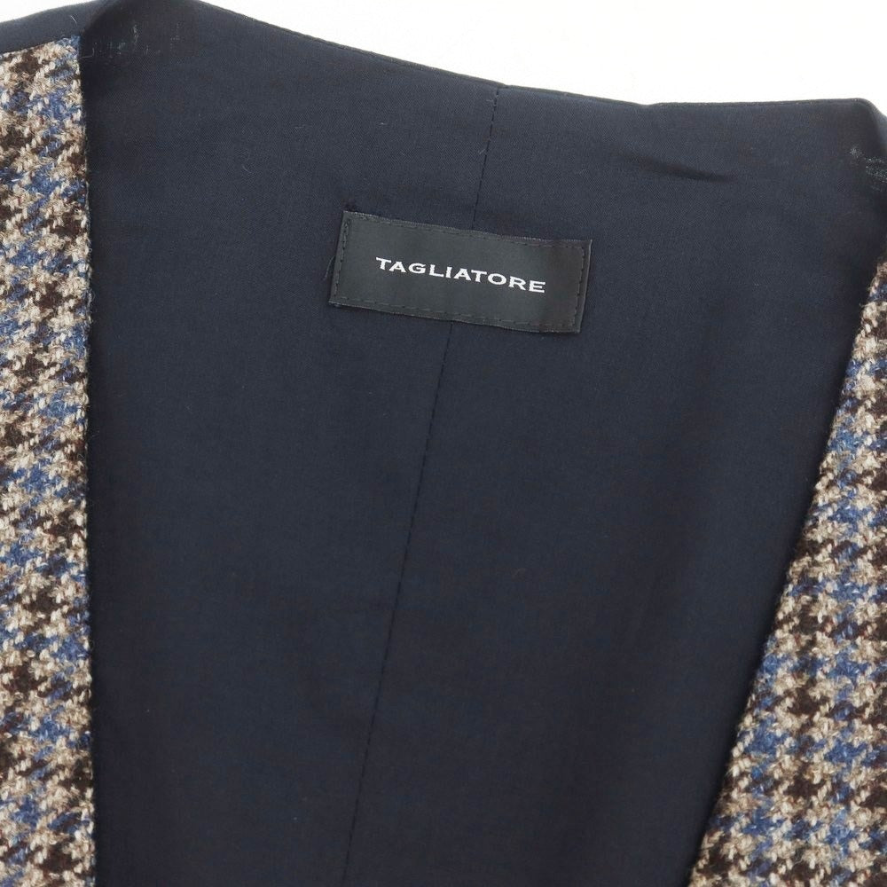 【新品】タリアトーレ TAGLIATORE ウールカシミヤ チェック ジレベスト ベージュxブラウン【 48 】【 状態ランクN 】【 メンズ 】