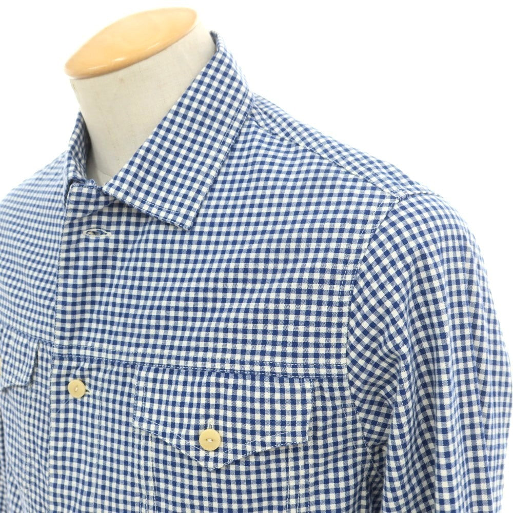 【新品】バグッタ Bagutta THE SHACKET コットン ギンガムチェック シャツジャケット ブルーxホワイト【 37 】【 状態ランクN 】【 メンズ 】