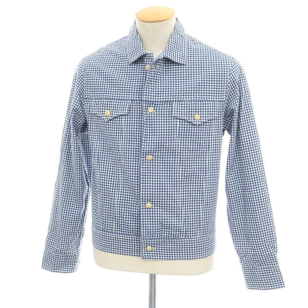 【新品】バグッタ Bagutta THE SHACKET コットン ギンガムチェック シャツジャケット ブルーxホワイト【 38 】【 状態ランクN 】【 メンズ 】