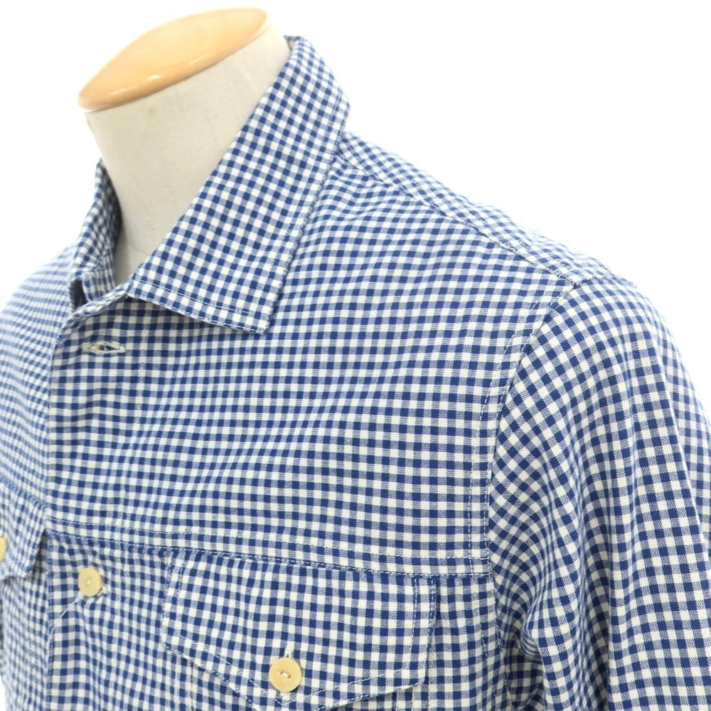 【新品】バグッタ Bagutta THE SHACKET コットン ギンガムチェック シャツジャケット ブルーxホワイト【 38 】【 状態ランクN 】【 メンズ 】