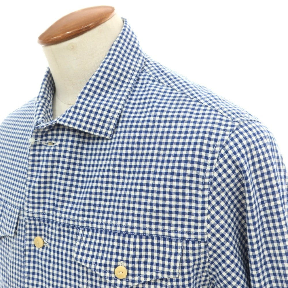 【新品】バグッタ Bagutta THE SHACKET コットン ギンガムチェック シャツジャケット ブルーxホワイト【 39 】【 状態ランクN 】【 メンズ 】