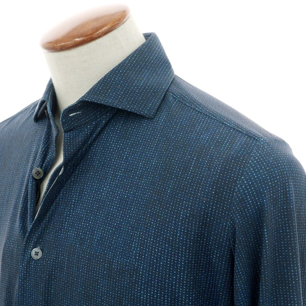 【新品】バグッタ Bagutta ストレッチ ナイロン カジュアルシャツ ダークブルー【 40 】【 状態ランクN 】【 メンズ 】