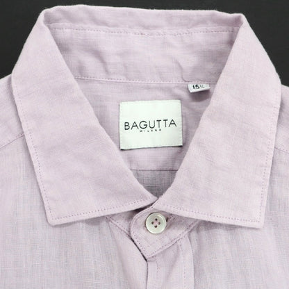 【新品】バグッタ Bagutta リネン セミワイドカラー カジュアルシャツ ラベンダー【 40 】【 状態ランクN 】【 メンズ 】