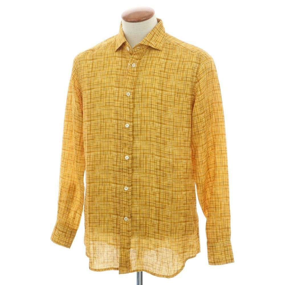 【新品】バグッタ Bagutta リネン チェック カジュアルシャツ イエロー【 M 】【 状態ランクN 】【 メンズ 】