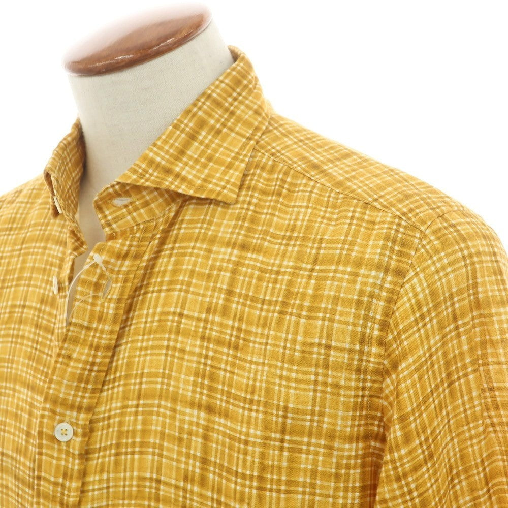 【新品】バグッタ Bagutta リネン チェック カジュアルシャツ イエロー【 M 】【 状態ランクN 】【 メンズ 】
