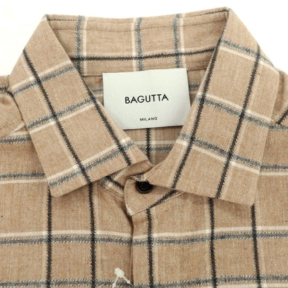 【新品】バグッタ Bagutta コットン チェック セミワイドカラー カジュアルシャツ ブラウンベージュ系【 40 】【 状態ランクN 】【 メンズ 】