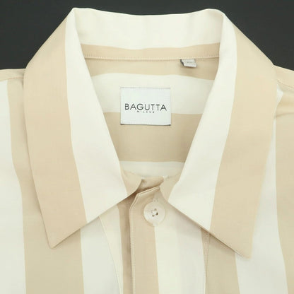 【新品アウトレット】バグッタ Bagutta コットン ストライプ カジュアルシャツ ベージュxアイボリー【 M 】【 状態ランクN- 】【 メンズ 】