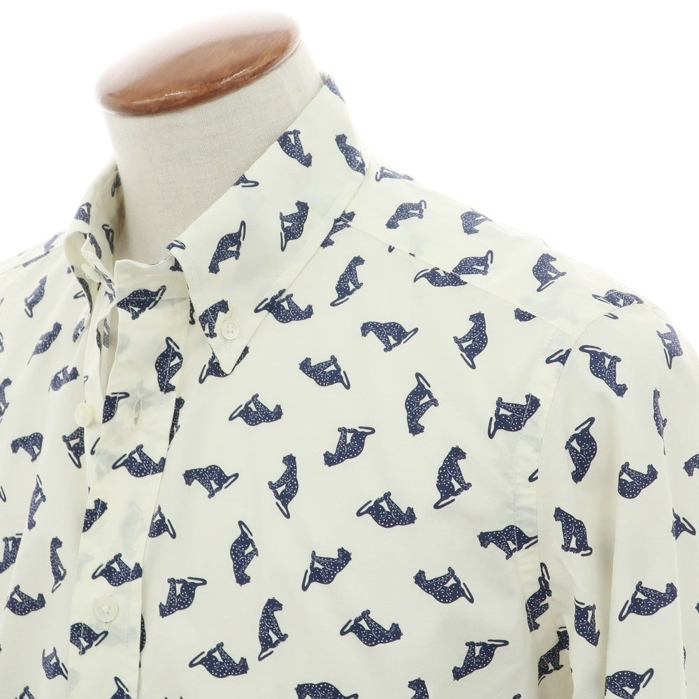 【新品】バグッタ Bagutta コットン ボタンダウン カジュアルシャツ クリーム系xネイビー【 40 】【 状態ランクN 】【 メンズ 】