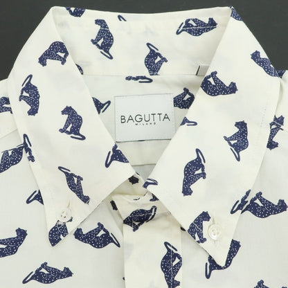 【新品】バグッタ Bagutta コットン ボタンダウン カジュアルシャツ クリーム系xネイビー【 40 】【 状態ランクN 】【 メンズ 】