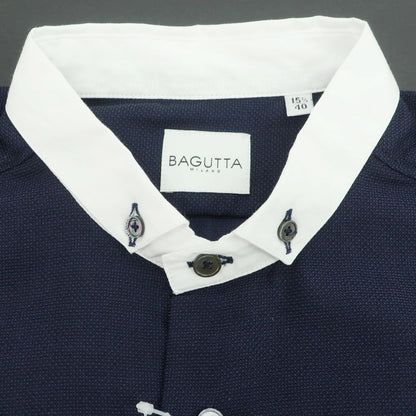 【新品】バグッタ Bagutta コットン クレリック ボタンダウン カジュアルシャツ ネイビー【 40 】【 状態ランクN 】【 メンズ 】