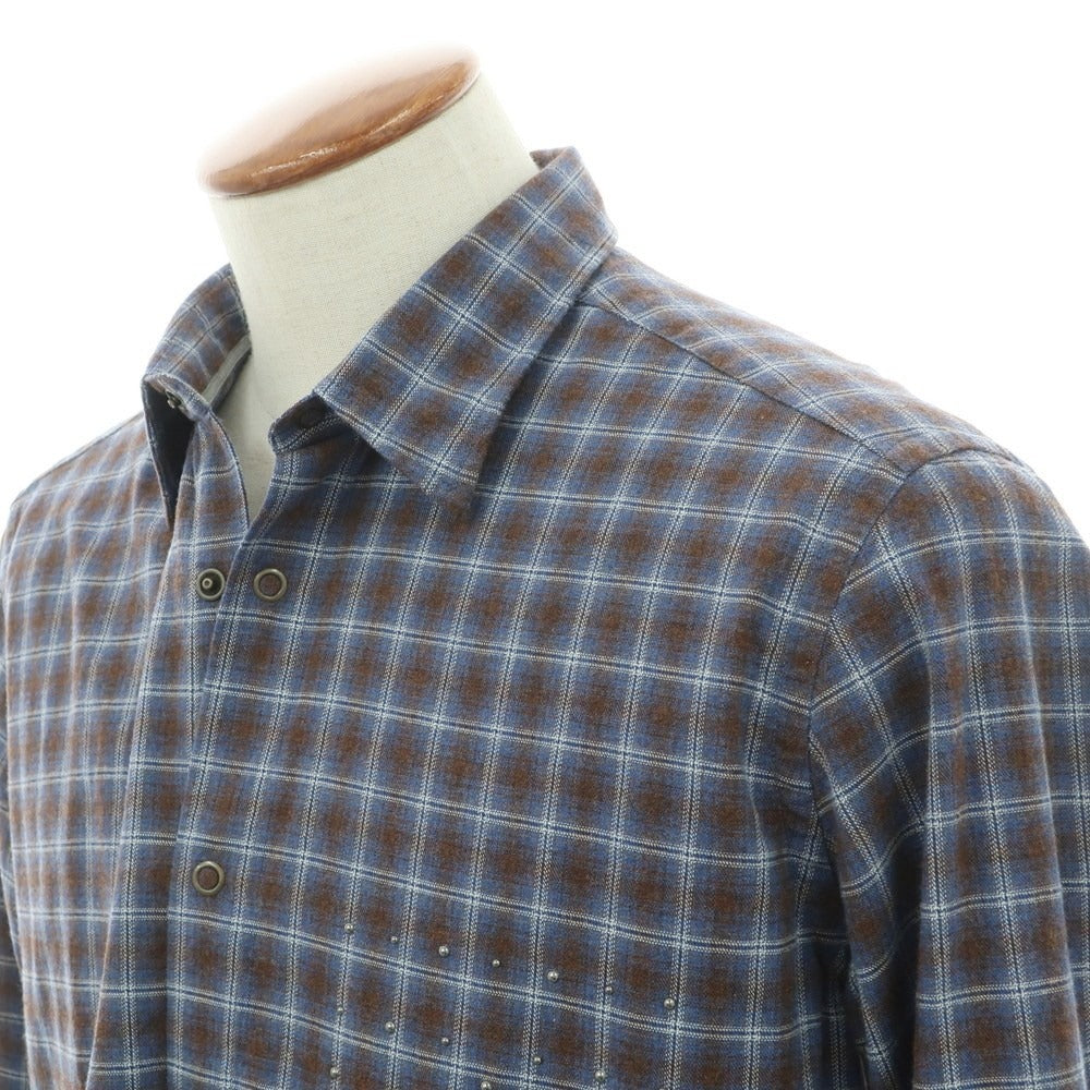 【新品】ティントリア マッティ TINTORIA MATTEI コットン チェック レギュラーカラー カジュアルシャツ ブルーxブラウン【 40 】【 状態ランクN 】【 メンズ 】