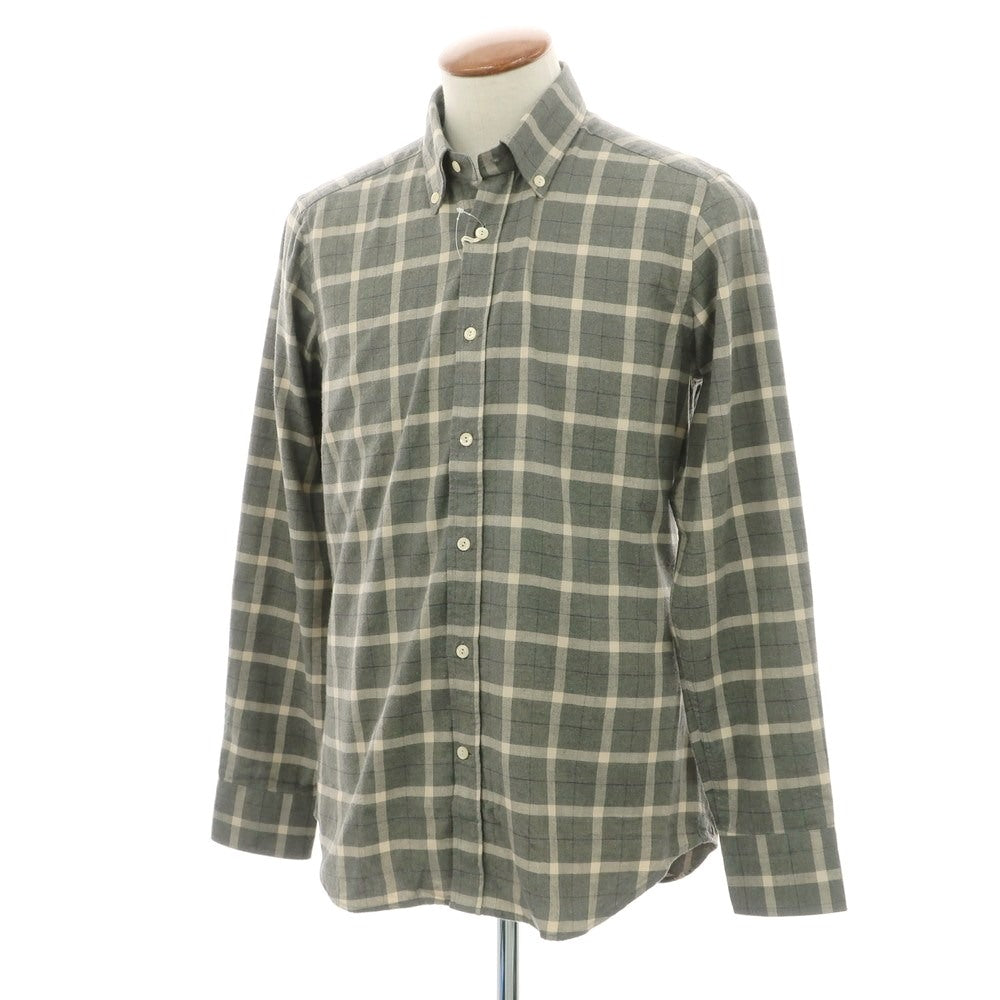 【新品】ティントリア マッティ TINTORIA MATTEI コットン チェック ボタンダウン カジュアルシャツ カーキグレー系xベージュ【 40 】【 状態ランクN 】【 メンズ 】