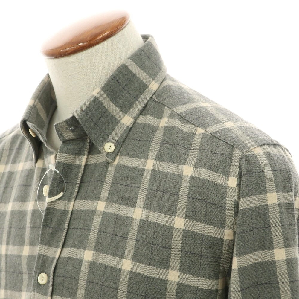 【新品】ティントリア マッティ TINTORIA MATTEI コットン チェック ボタンダウン カジュアルシャツ カーキグレー系xベージュ【 40 】【 状態ランクN 】【 メンズ 】[EPD]