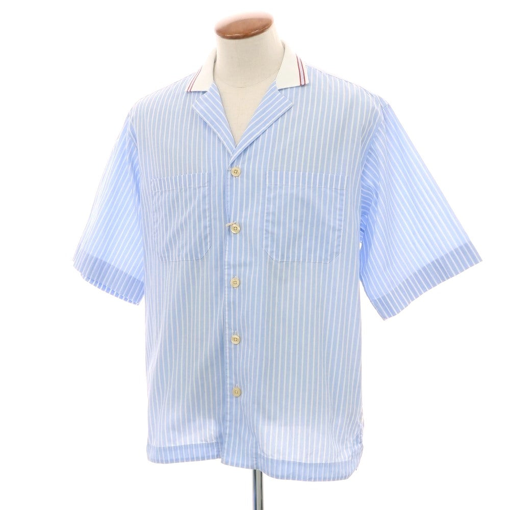 【新品】ティントリア マッティ TINTORIA MATTEI コットン ストライプ オープンカラー 半袖シャツ ライトブルーxホワイト【 M 】【 状態ランクN 】【 メンズ 】