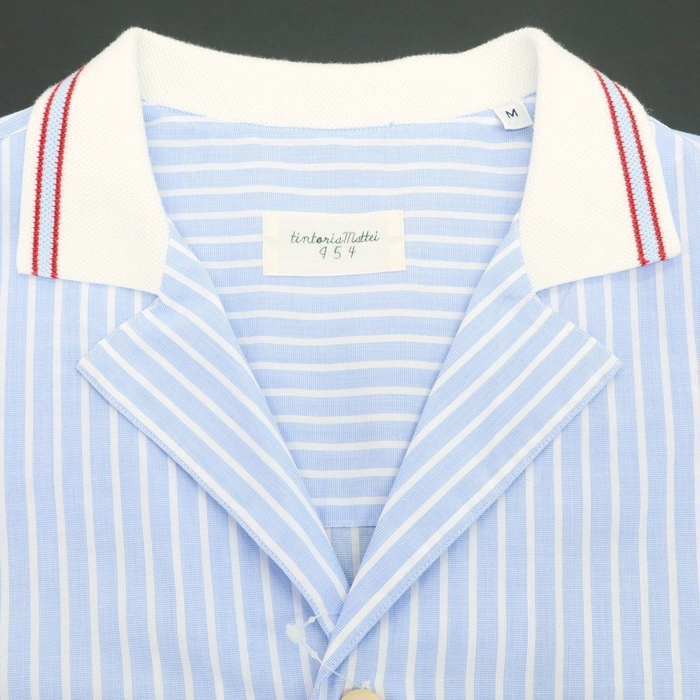 【新品】ティントリア マッティ TINTORIA MATTEI コットン ストライプ オープンカラー 半袖シャツ 半袖シャツ ライトブルーxホワイト【サイズM】【 状態ランクN 】【 メンズ 】 [DPD]