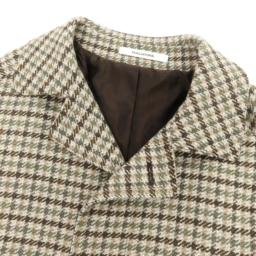 【新品】タリアトーレ TAGLIATORE ツイードウール チェック ステンカラーコート ベージュxカーキ系【 46 】【 状態ランクN 】【 メンズ 】 [CPD]