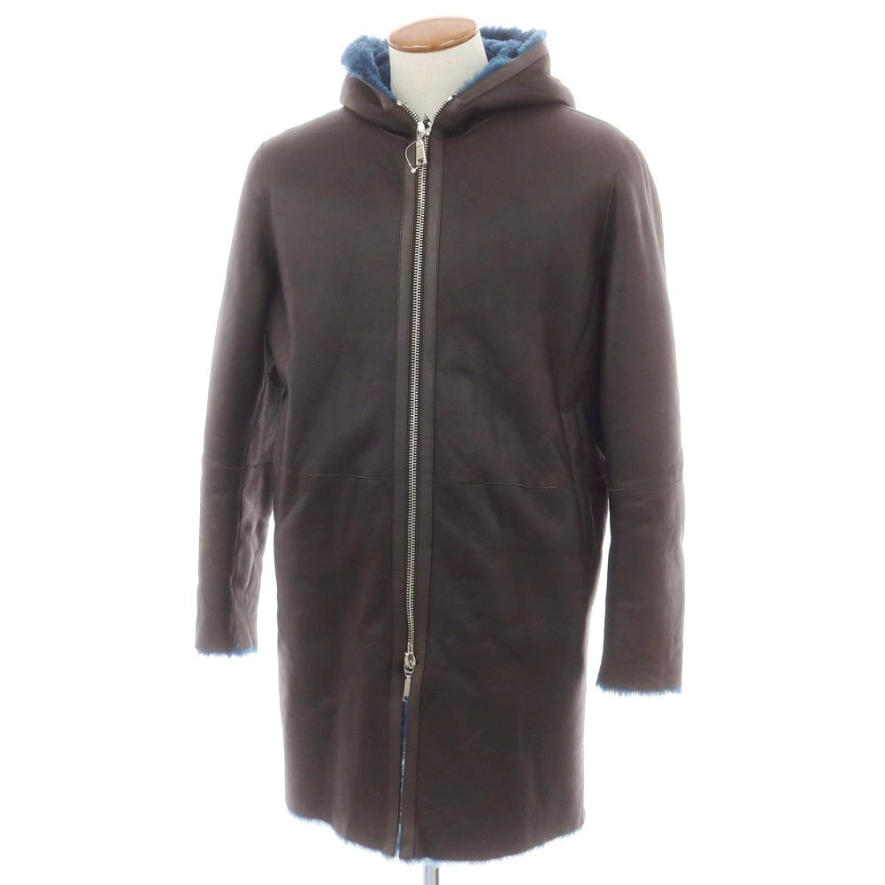 【新品】タリアトーレ TAGLIATORE Shearling ラムムートン フーデッドコート ダークブラウンxダークブルー【 46 】【 状態ランクN 】【 メンズ 】