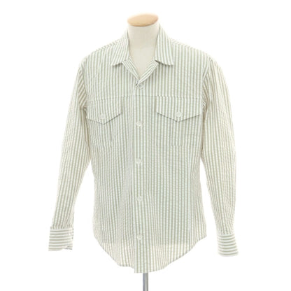 【新品】バグッタ Bagutta LIAM ストレッチ コットン シアサッカー ストライプ オープンカラー シャツブルゾン ホワイトxライトオリーブ【 S 】【 状態ランクN 】【 メンズ 】
