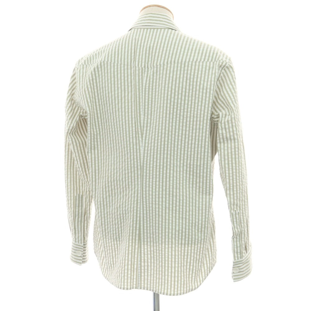 【新品】バグッタ Bagutta LIAM ストレッチ コットン シアサッカー ストライプ オープンカラー シャツブルゾン ホワイトxライトオリーブ【 S 】【 状態ランクN 】【 メンズ 】