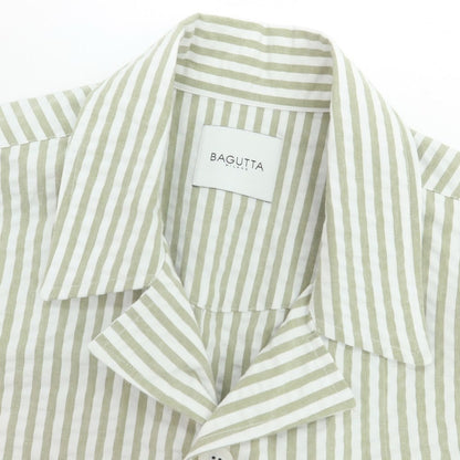 【新品アウトレット】バグッタ Bagutta LIAM ストレッチ コットン シアサッカー ストライプ オープンカラー シャツブルゾン ホワイトxライトオリーブ【 M 】【 状態ランクN- 】【 メンズ 】