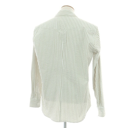 【新品】バグッタ Bagutta LIAM ストレッチ コットン シアサッカー ストライプ オープンカラー シャツブルゾン ホワイトxライトオリーブ【 M 】【 状態ランクN 】【 メンズ 】