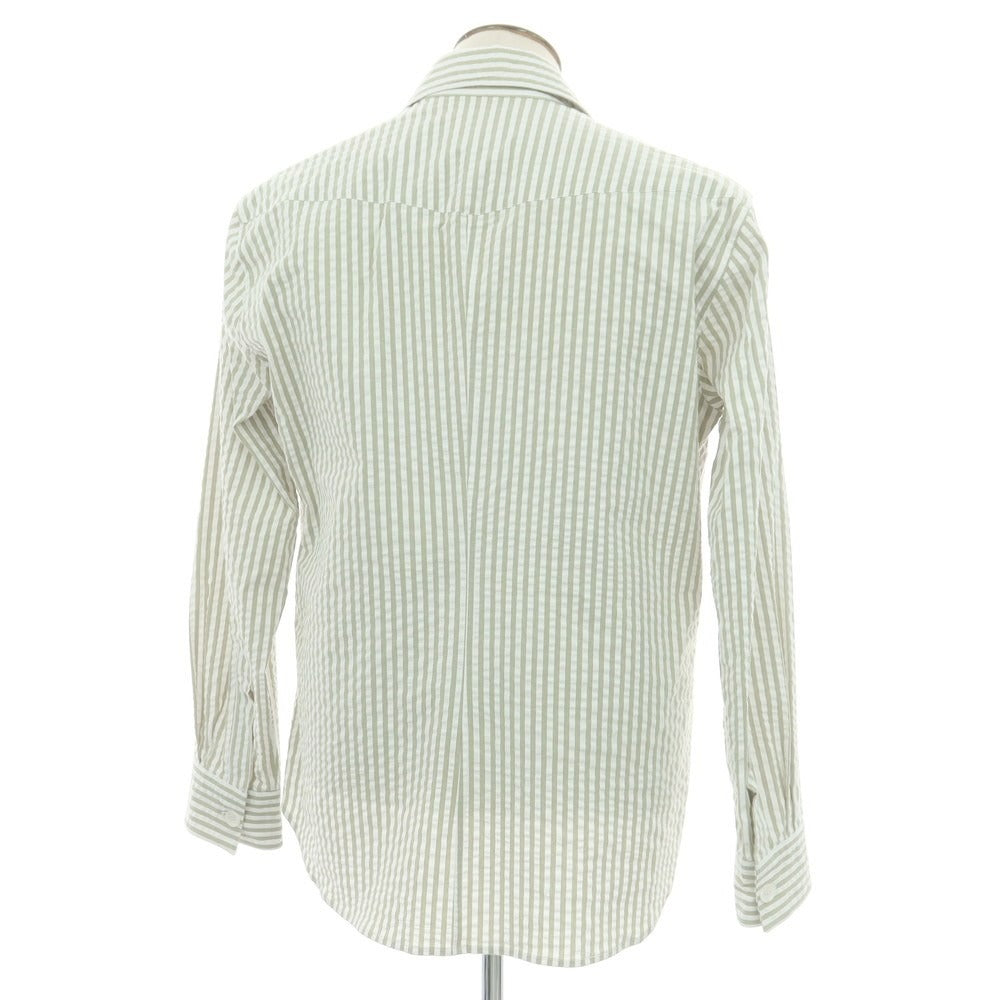 【新品】バグッタ Bagutta LIAM ストレッチ コットン シアサッカー ストライプ オープンカラー シャツブルゾン ホワイトxライトオリーブ【サイズL】【 状態ランクN 】【 メンズ 】 [EPD]