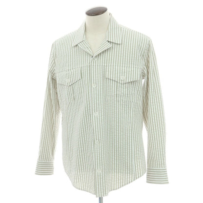 【新品】バグッタ Bagutta LIAM ストレッチ コットン シアサッカー ストライプ オープンカラー シャツブルゾン ホワイトxライトオリーブ【 XL 】【 状態ランクN 】【 メンズ 】