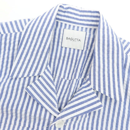 【新品】バグッタ Bagutta LIAM ストレッチ コットン シアサッカー ストライプ オープンカラー シャツブルゾン ホワイトxブルー【 S 】【 状態ランクN 】【 メンズ 】