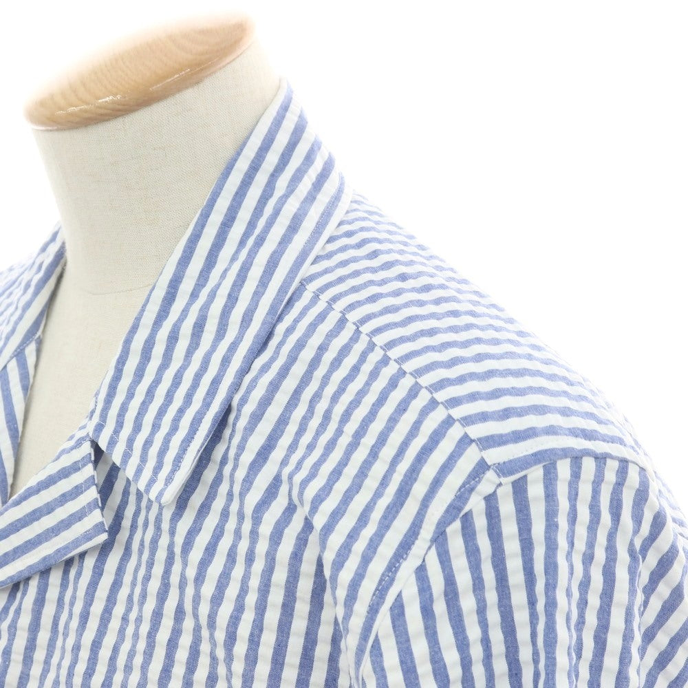 【新品】バグッタ Bagutta LIAM ストレッチ コットン シアサッカー ストライプ オープンカラー シャツブルゾン ホワイトxブルー【 S 】【 状態ランクN 】【 メンズ 】 [CPD]