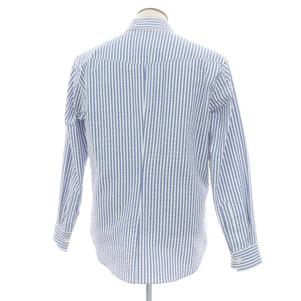 【新品】バグッタ Bagutta LIAM ストレッチ コットン シアサッカー ストライプ オープンカラー シャツブルゾン ホワイトxブルー【 サイズL 】【 状態ランクN 】【 メンズ 】 [DPD]