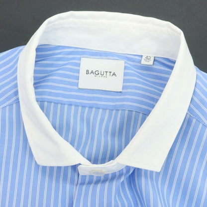 【中古】バグッタ Bagutta LEOPOLDA コットン ストライプ クレリック ショートカラー カジュアルシャツ ブルーxホワイト【 42 】【 状態ランクA 】【 メンズ 】