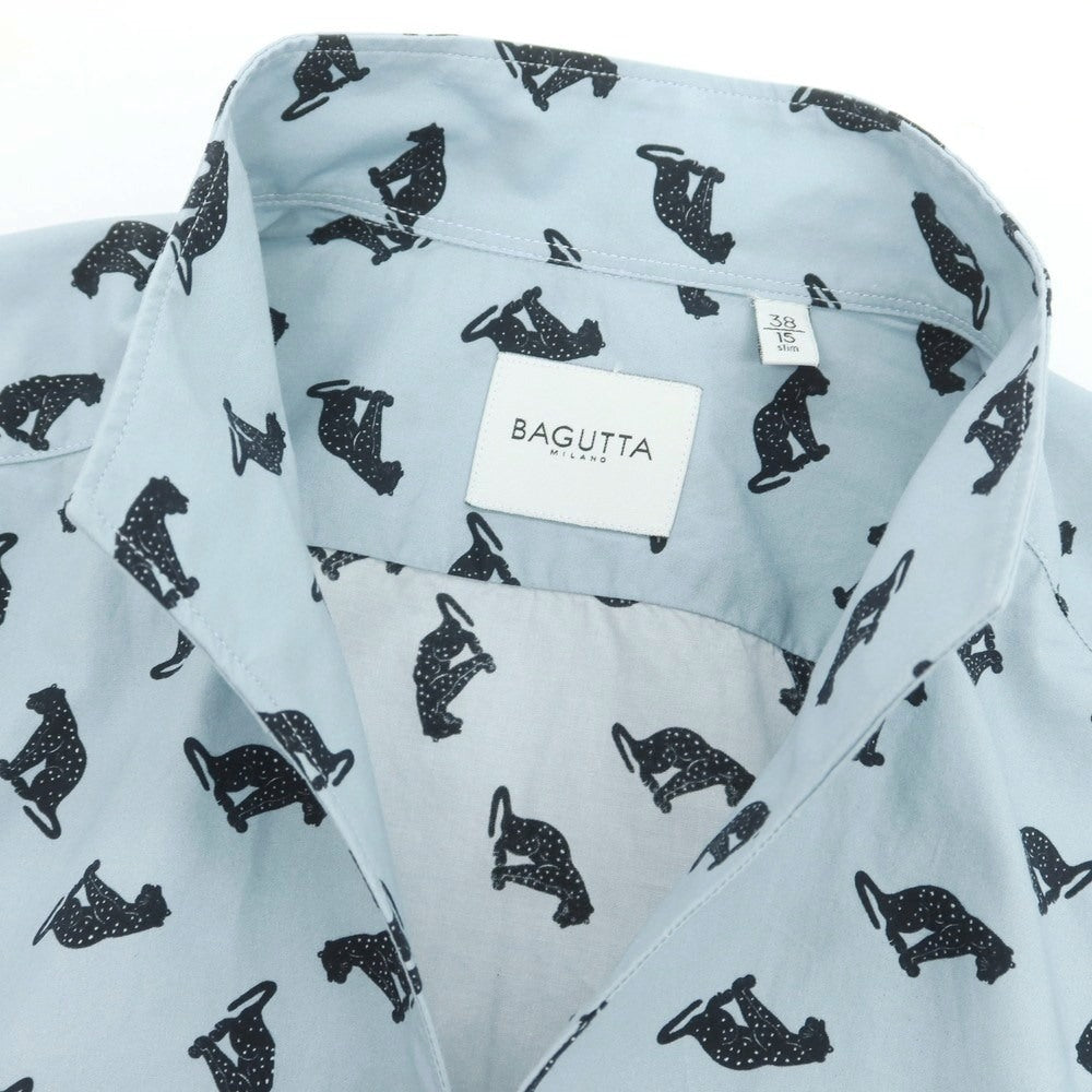 【新品】バグッタ Bagutta NBUXELLES コットン スタンドカラー カジュアルシャツ スモークブルー【 38 】【 状態ランクN 】【 メンズ 】
