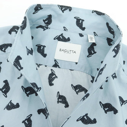 【新品】バグッタ Bagutta NBUXELLES コットン スタンドカラー カジュアルシャツ スモークブルー【 38 】【 状態ランクN 】【 メンズ 】