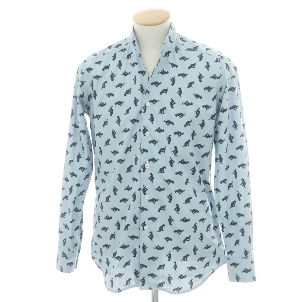 【新品】バグッタ Bagutta NBUXELLES コットン スタンドカラー カジュアルシャツ スモークブルー【 38 】【 状態ランクN 】【 メンズ 】
