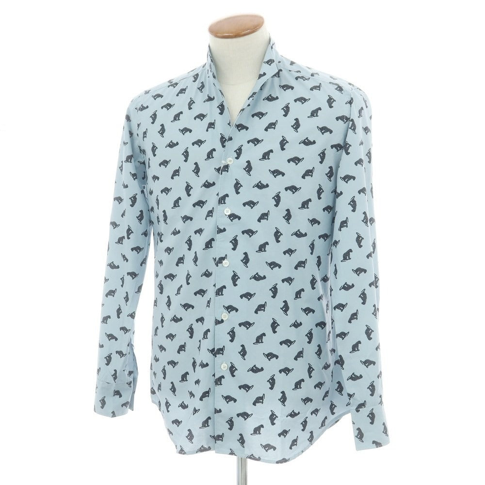 【新品】バグッタ Bagutta NBUXELLES コットン スタンドカラー カジュアルシャツ スモークブルー【 40 】【 状態ランクN 】【 メンズ 】