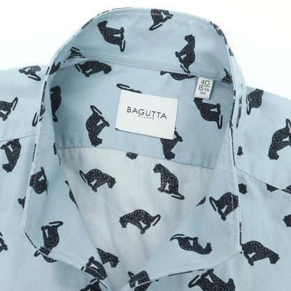【新品】バグッタ Bagutta NBUXELLES コットン スタンドカラー カジュアルシャツ スモークブルー【 40 】【 状態ランクN 】【 メンズ 】