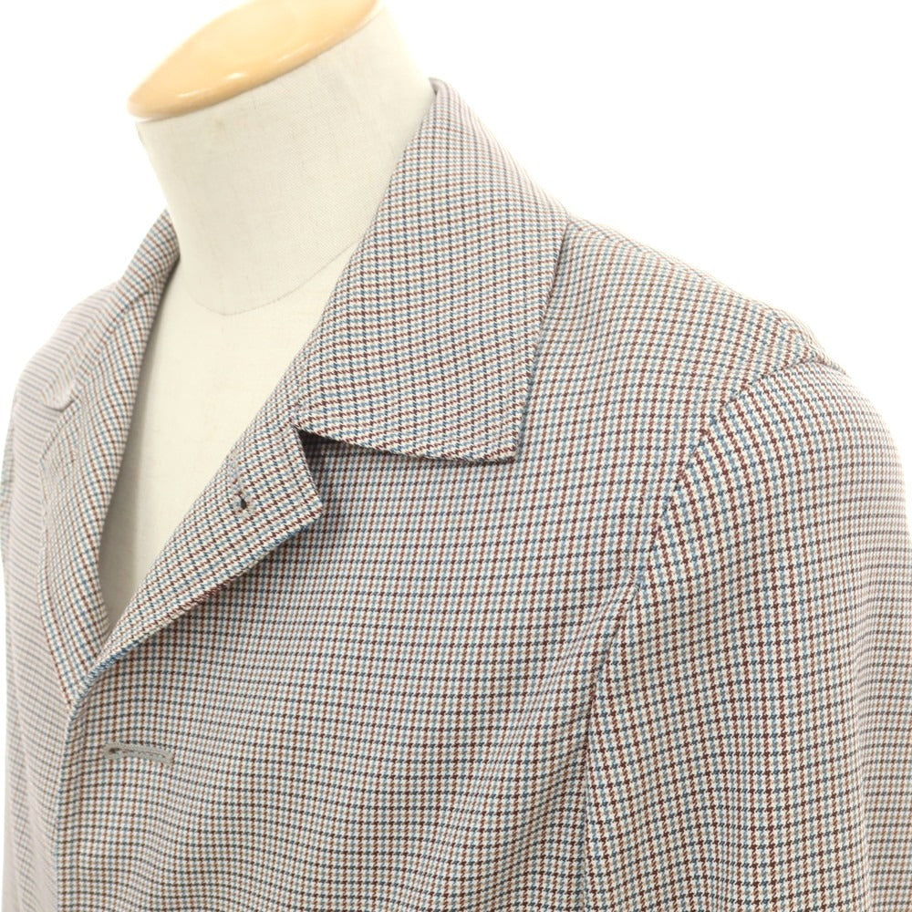 【中古】【未使用】ティージャケット T-JACKET ナイロンコットン ハウンドトゥース柄 ジャケット ブラウンxブルー系【 XS 】【 状態ランクS 】【 メンズ 】