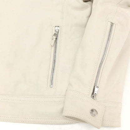 【中古】エンメティ EMMETI ラムレザー 中綿 ライダースジャケット クリーム【 48 】【 状態ランクB 】【 メンズ 】