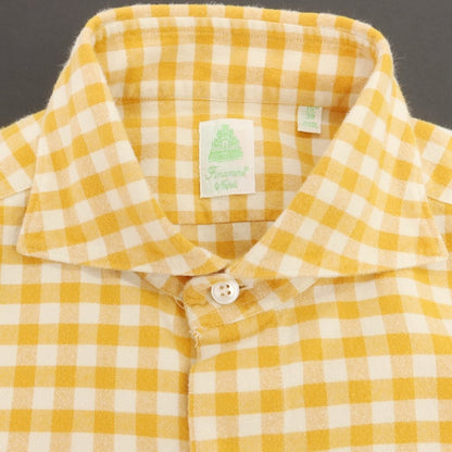 【中古】フィナモレ Finamore コットン ギンガムチェック ホリゾンタルカラー カジュアルシャツ イエローxホワイト【 39 】【 状態ランクB 】【 メンズ 】